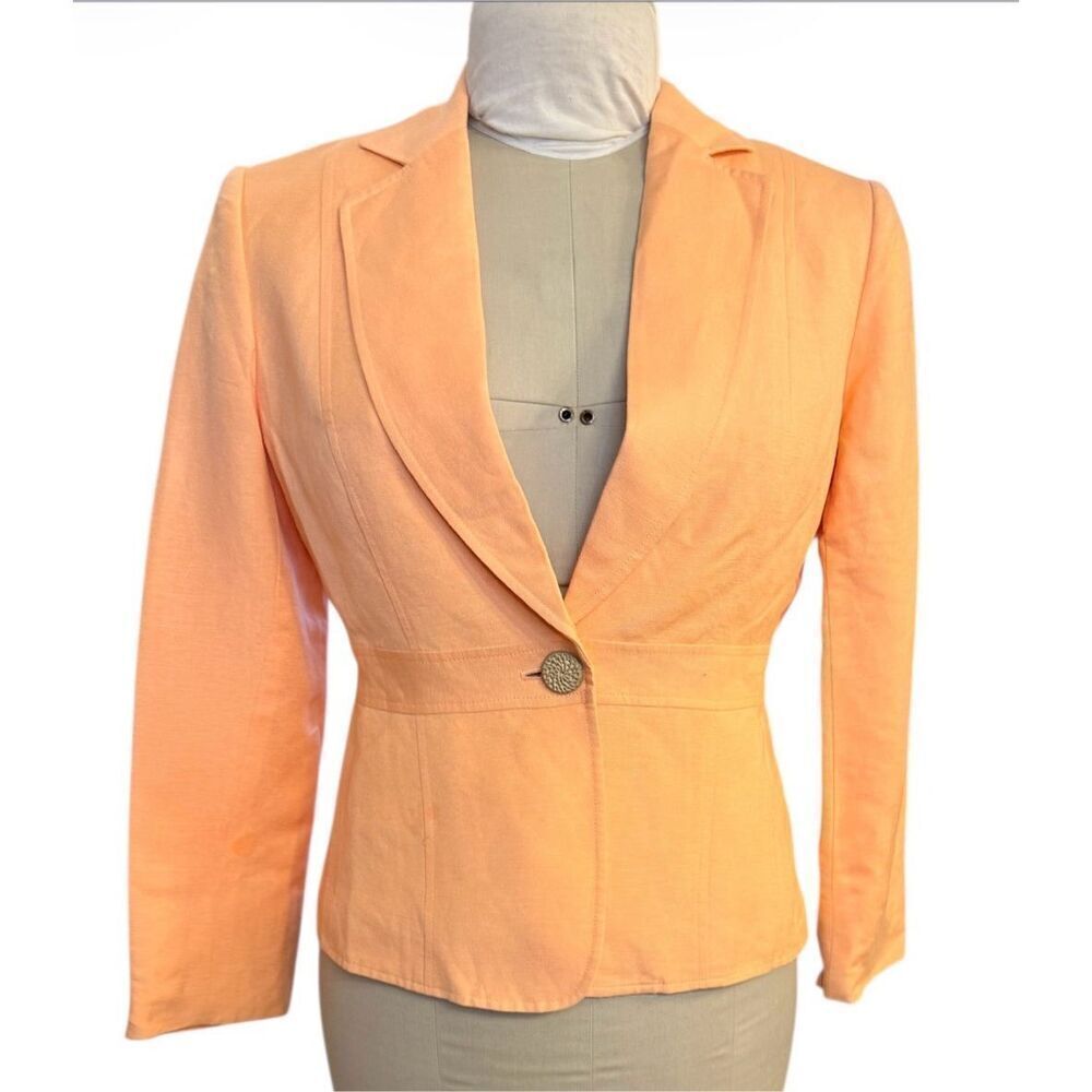 Tahari Linen Blend Blazer Lined Peach Sz. 6P Single Button Career Spring